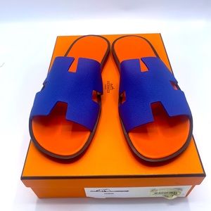 100% authentic HERMES SANDALS IZMIR EPSOM Blue Orange SIZE 44.5 NIB